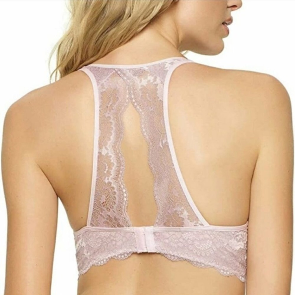 🆕🥂FELINA LINGERIE Lace T-Back Bralette Pink Gray